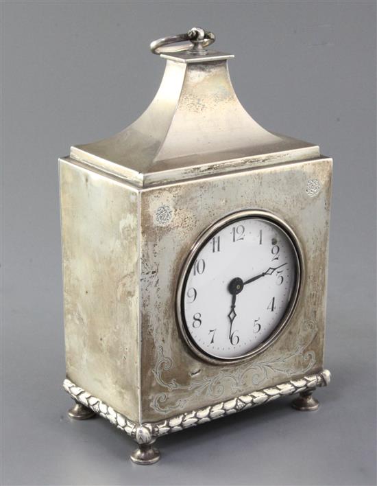 A George V silver mounted mantel carriage timepiece by Charles & Richard Comyns, 7.75in